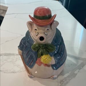 1987 Fitz and Floyd Ceramic Gentlemen Grandpa Pig Teapot